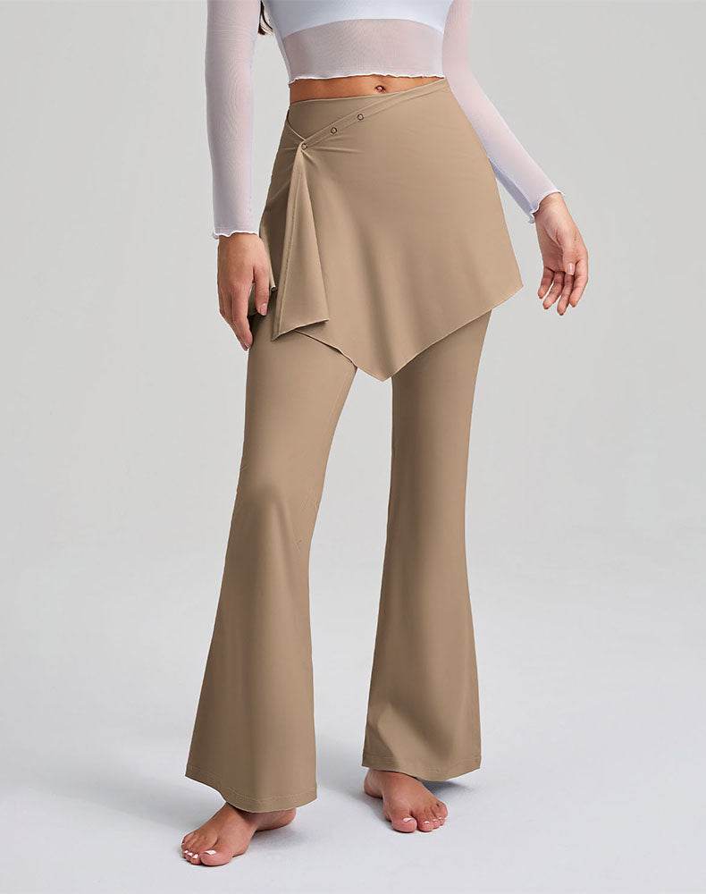 High Waisted Yoga Flare Pants Fake Two Piece Pant with Skirt