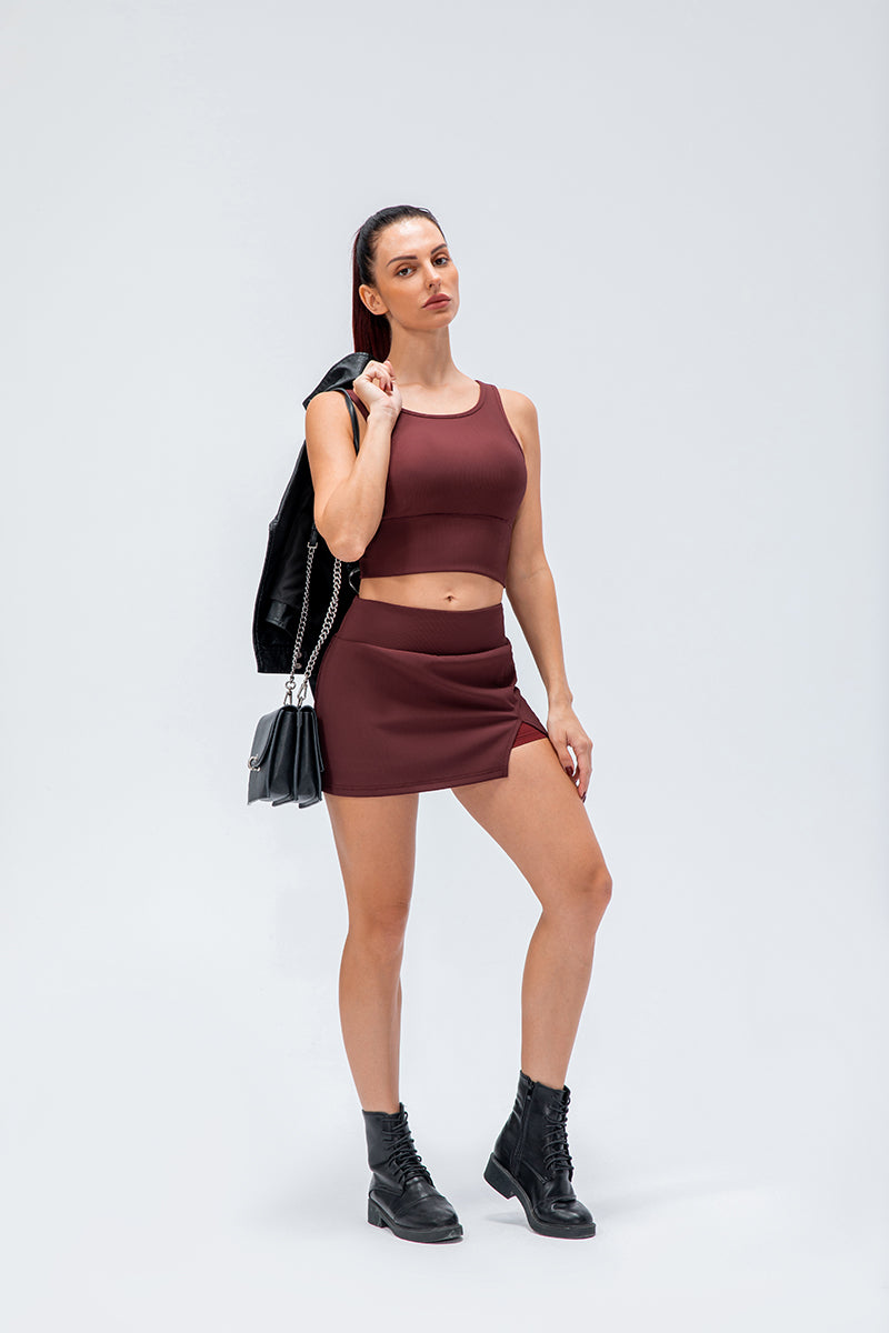 Ribbed Tennis Skirt with Built-In Shorts - Stylish &amp; Functional Design