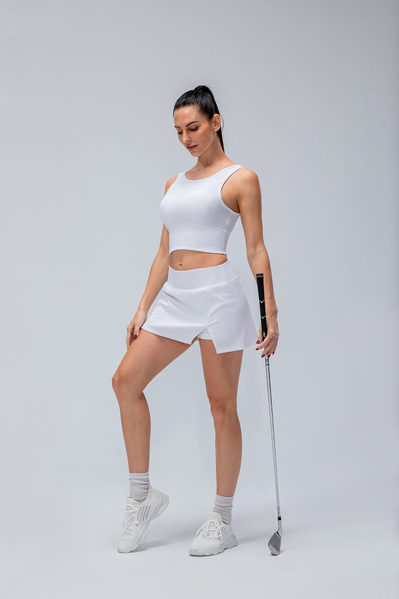 Ribbed Tennis Skirt with Built-In Shorts - Stylish &amp; Functional Design