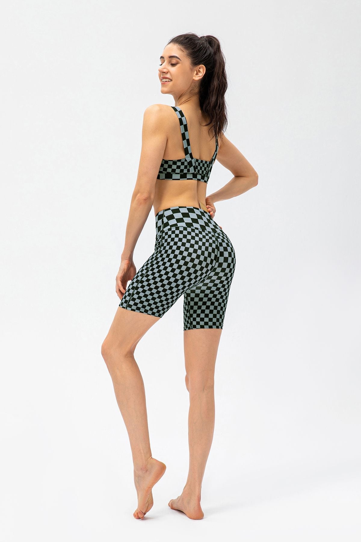 Checkerboard High Rise Biker Shorts