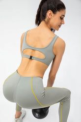 Contrast Trim Back Cutout Sports Bra