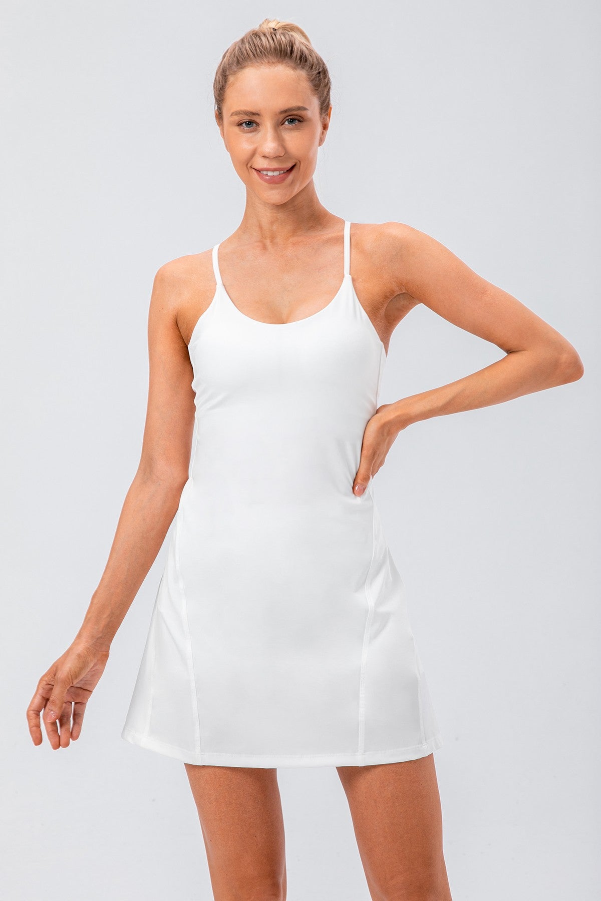 Spaghetti Straps Tennis Dress with Built-in Short - Stylish Sportswear