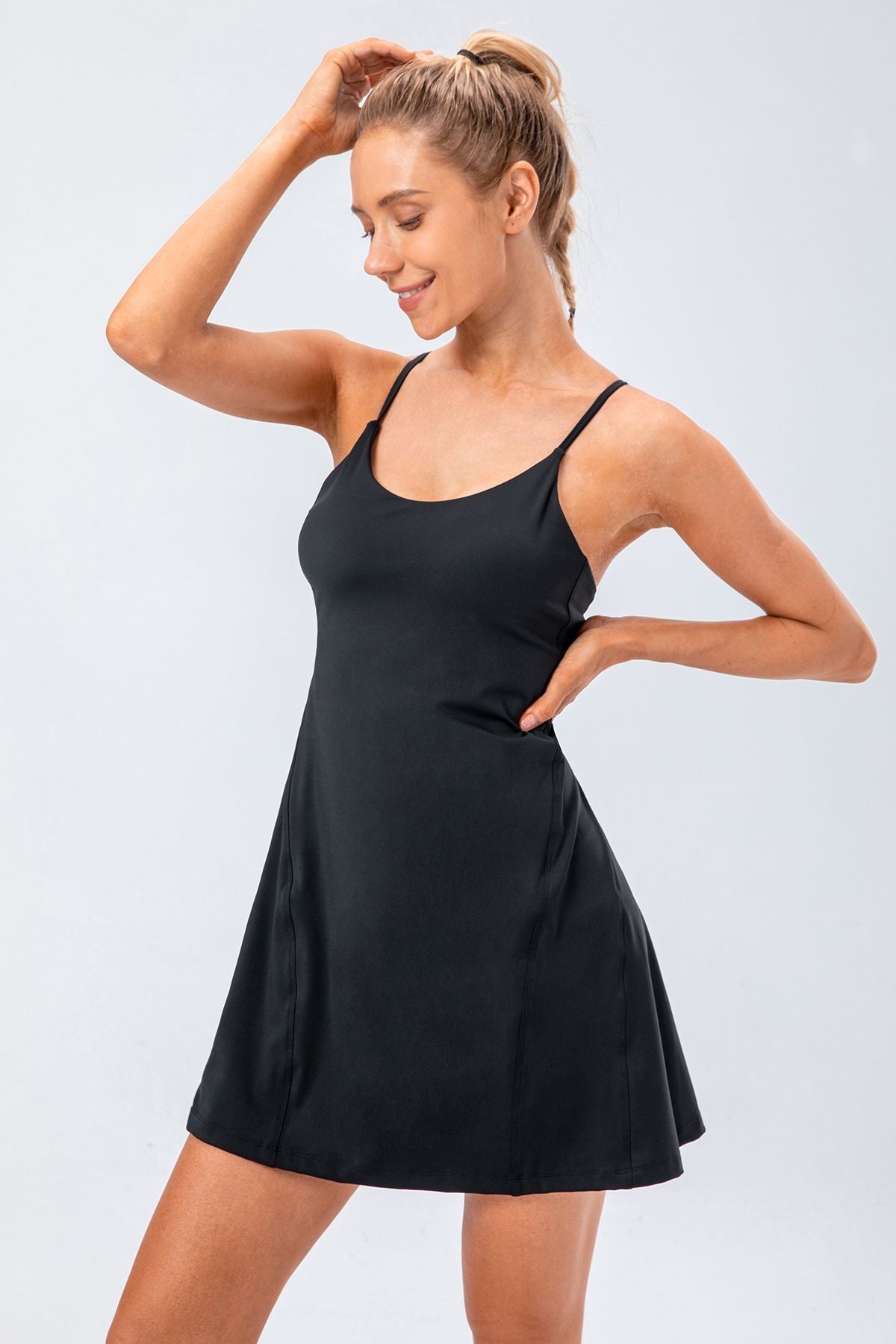 Spaghetti Straps Tennis Dress with Built-in Short - Stylish Sportswear