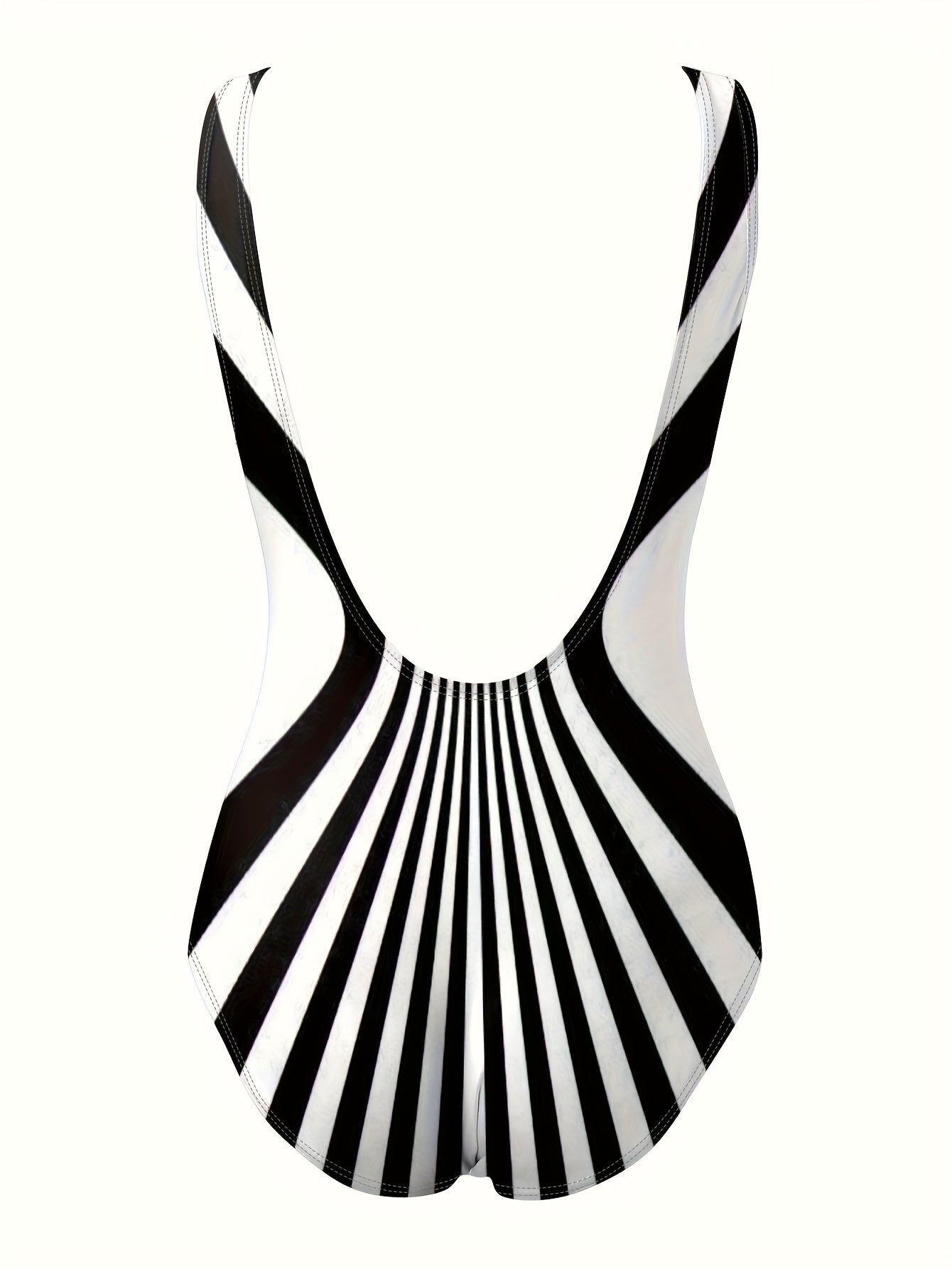 One-piece Retro Striped Color Block Backless Swimsuit