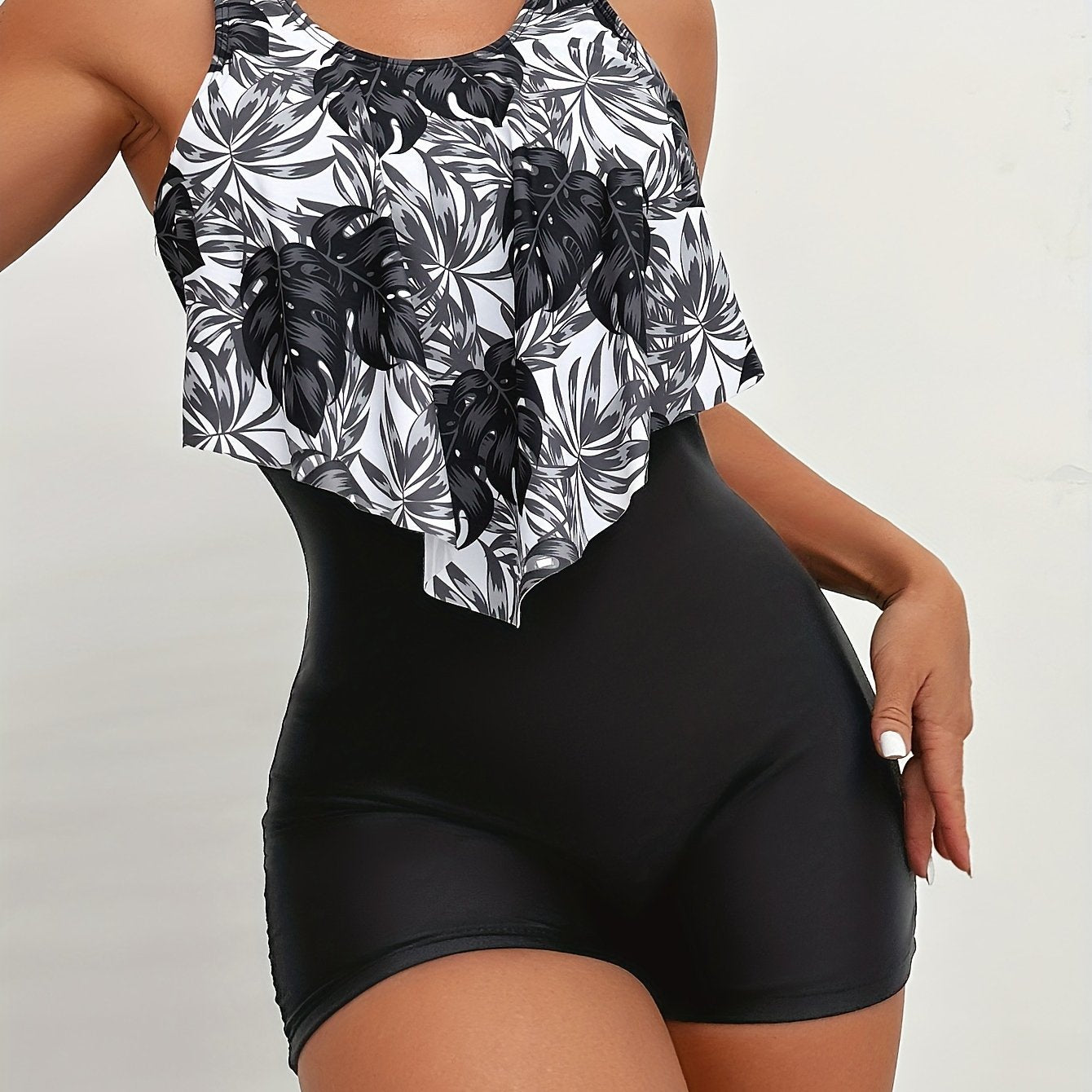 Flirty Tropical Palm Leaf Print One-Piece Swimsuit