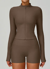 Ribbed Activewear Set with Running Jacket and Short