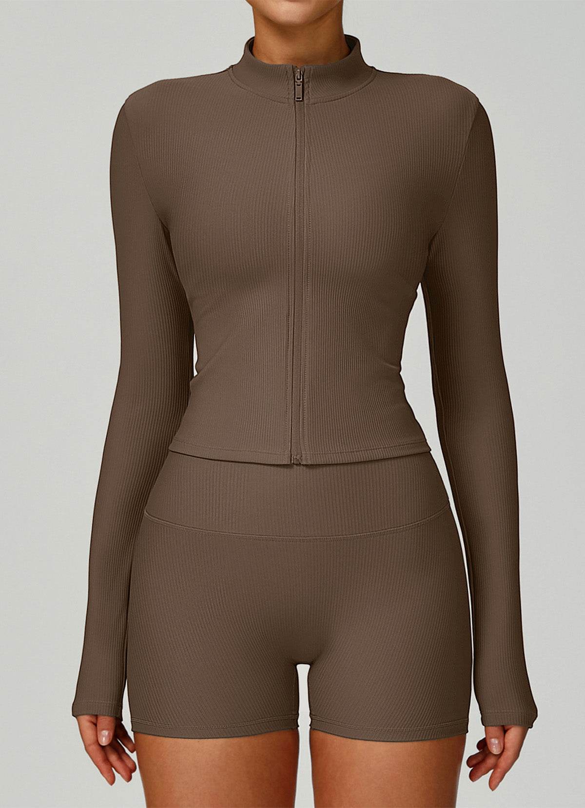 Ribbed Activewear Set with Running Jacket and Short