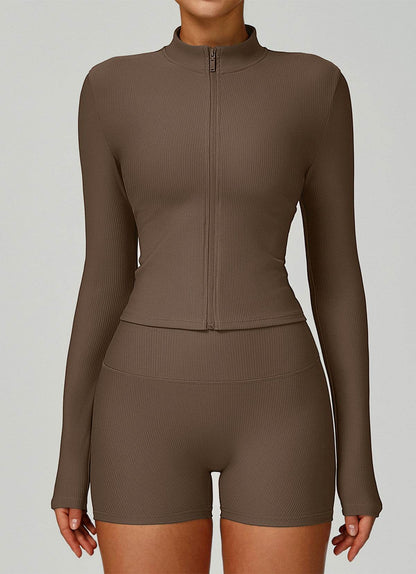 Ribbed Activewear Set with Running Jacket and Short