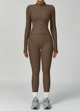 Ribbed Activewear Set with Running Jacket and Legging