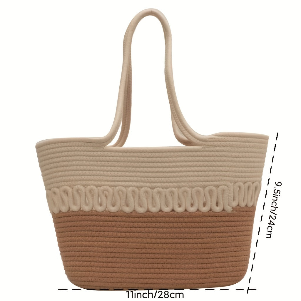 Khaki Beach Straw Tote Bag