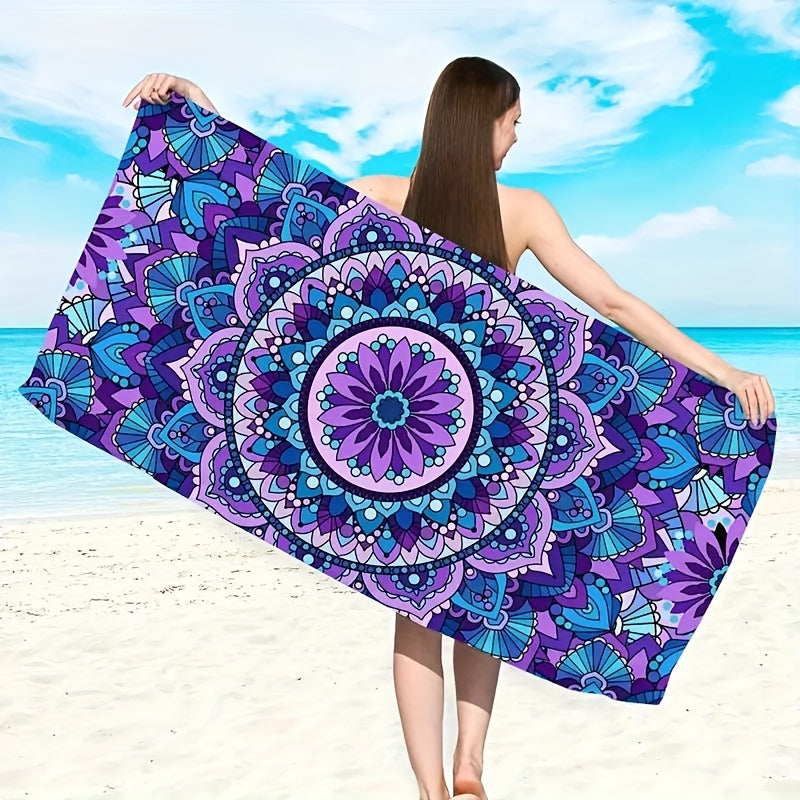 Purple Geometric Floral Graphic Beach Towel