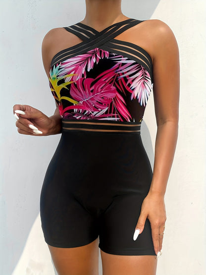 One Piece High-Stretch Colorblock Mesh Swimsuit