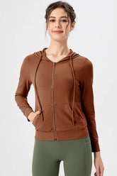 Zip Up Hooded Active Outerwear with Drawstring