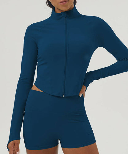 Long Sleeve Stand Collar Slim Zip Up Cropped Sports Jacket