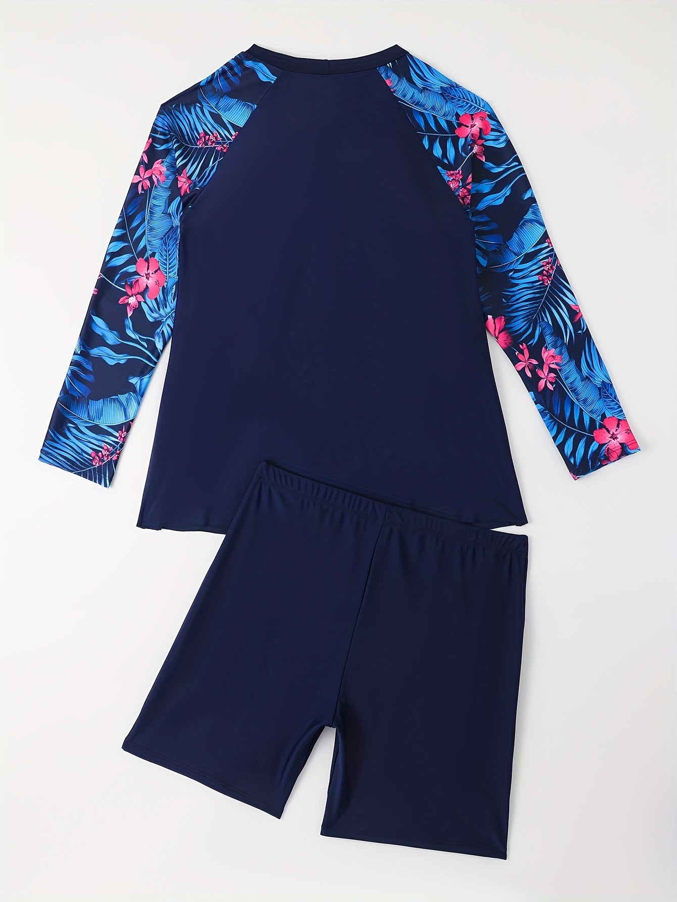 Plus Size Tropical Long Sleeves Swimwear Set