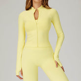 Zip Up Slim Athletic Jacket Yoga Crop Top with Thumb Hole
