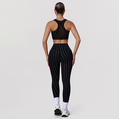 White Polka Dot Black Activewear Set with Bra and Legging