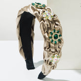 Hand Silks Satins Braided Headband with Flower Rhinestones