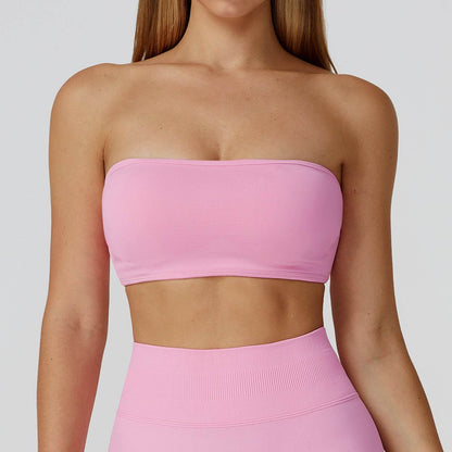 Strapless Bandeau Sport Bra Crop Sleeveless Yoga Tube Top
