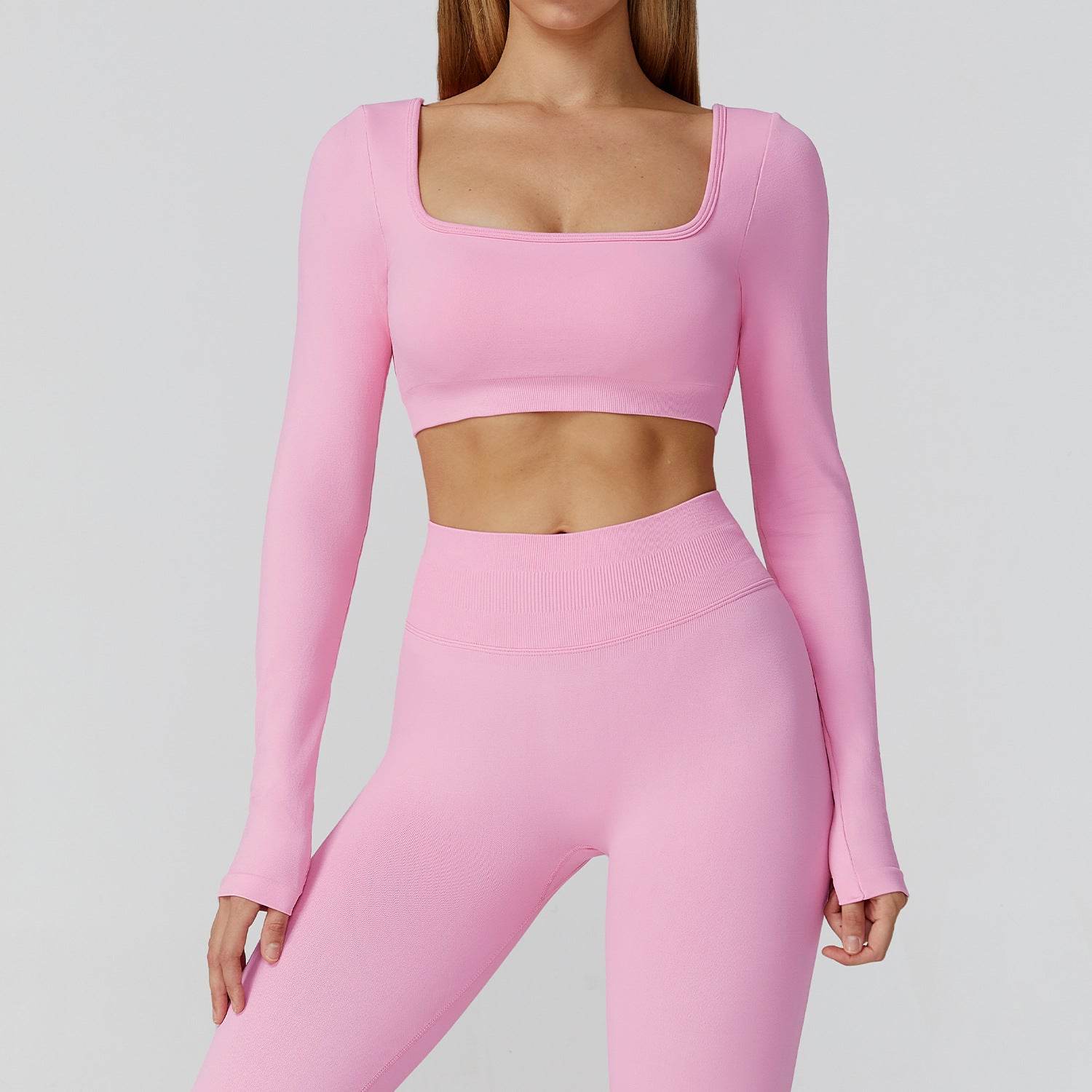 Long Sleeve Crop Top Yoga T-Shirt with Built in Bra
