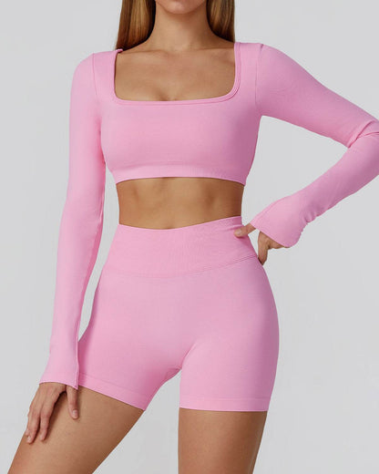 Athletic Wear with Long Sleeve Crop Top and Short