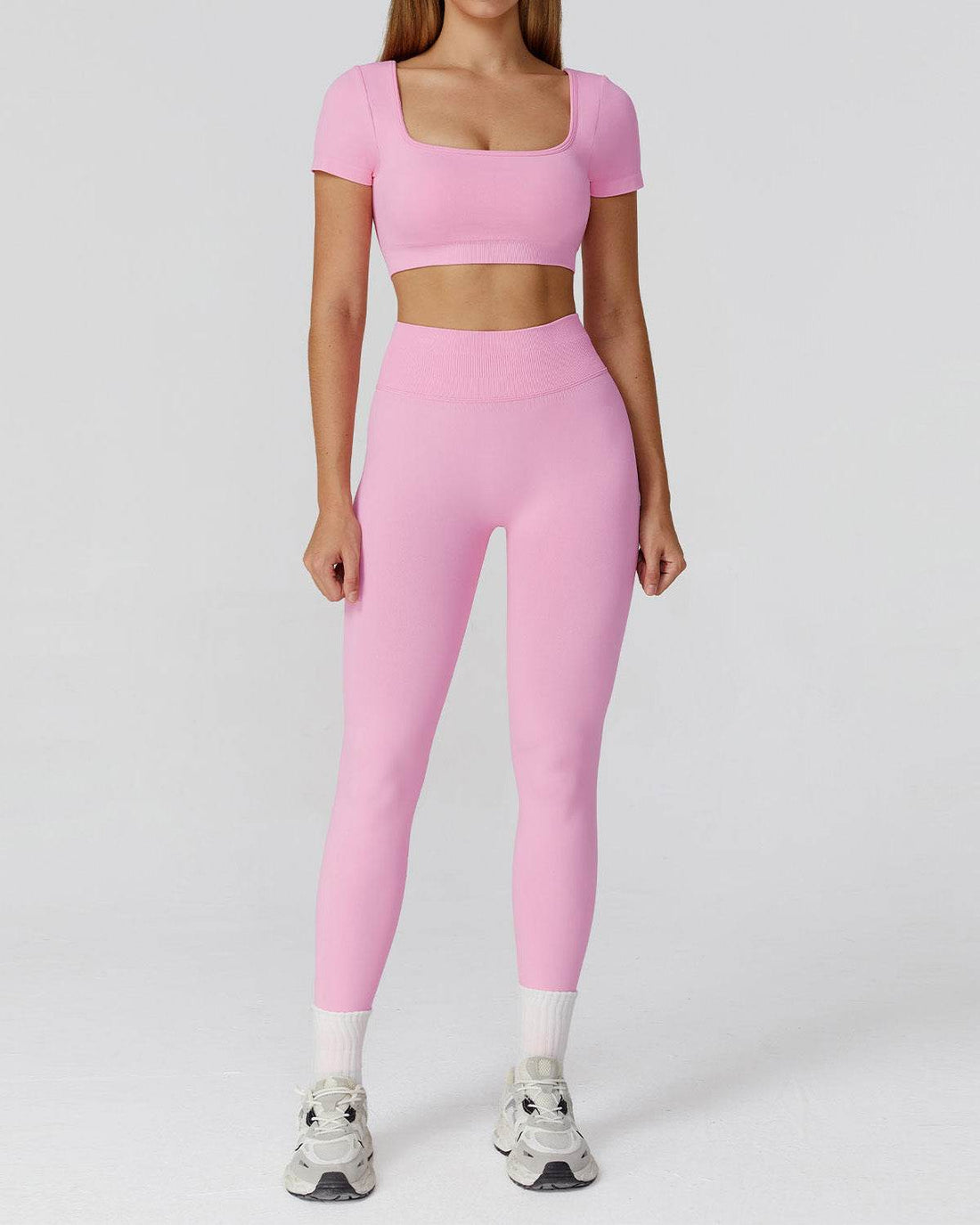 Athletic Wear with Short Sleeve Crop Top and Legging