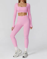 Athletic Wear with Long Sleeve Crop Top and Legging