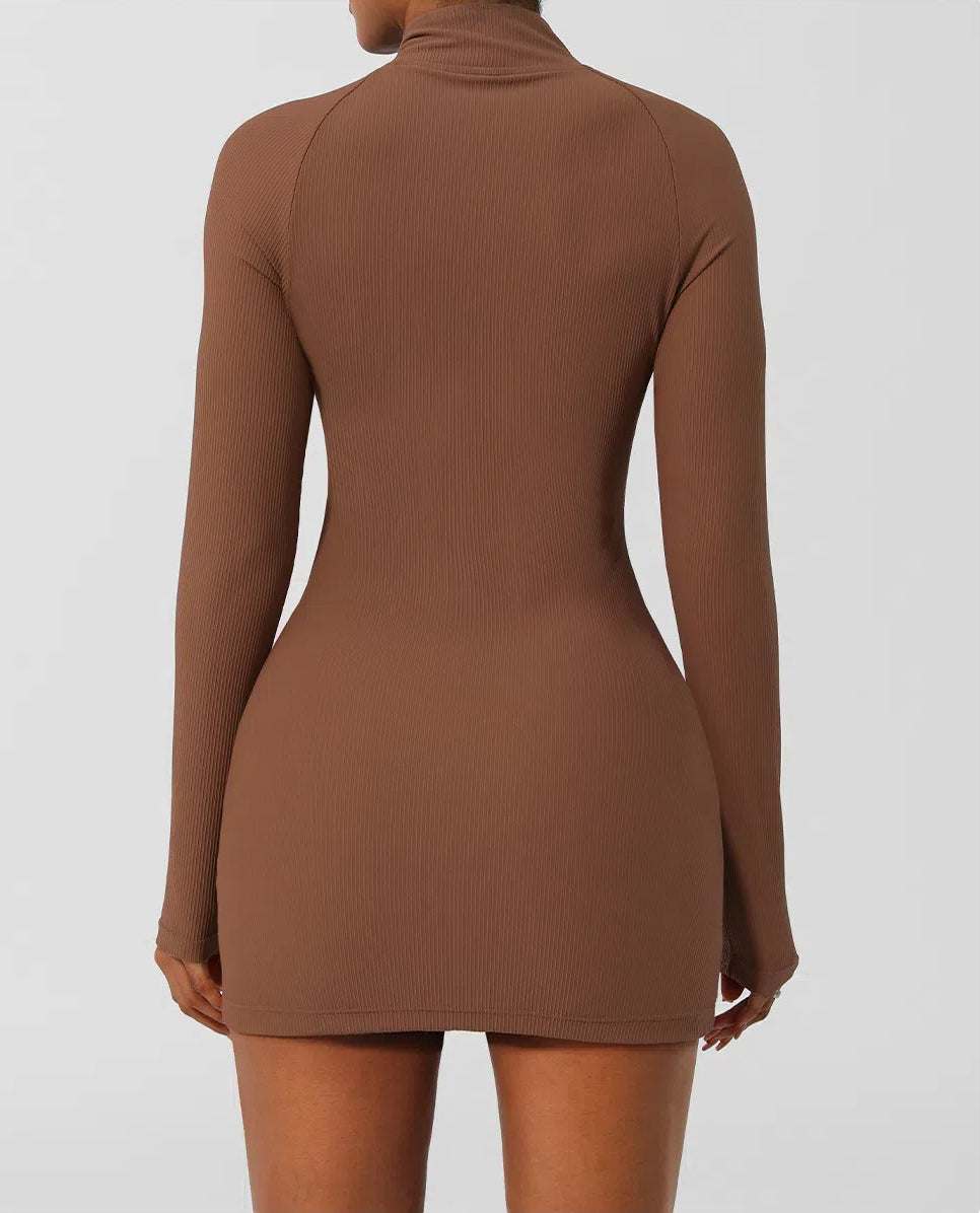 Skinny Long Sleeve Yoga Short Length Dress | Stylish and Comfortable