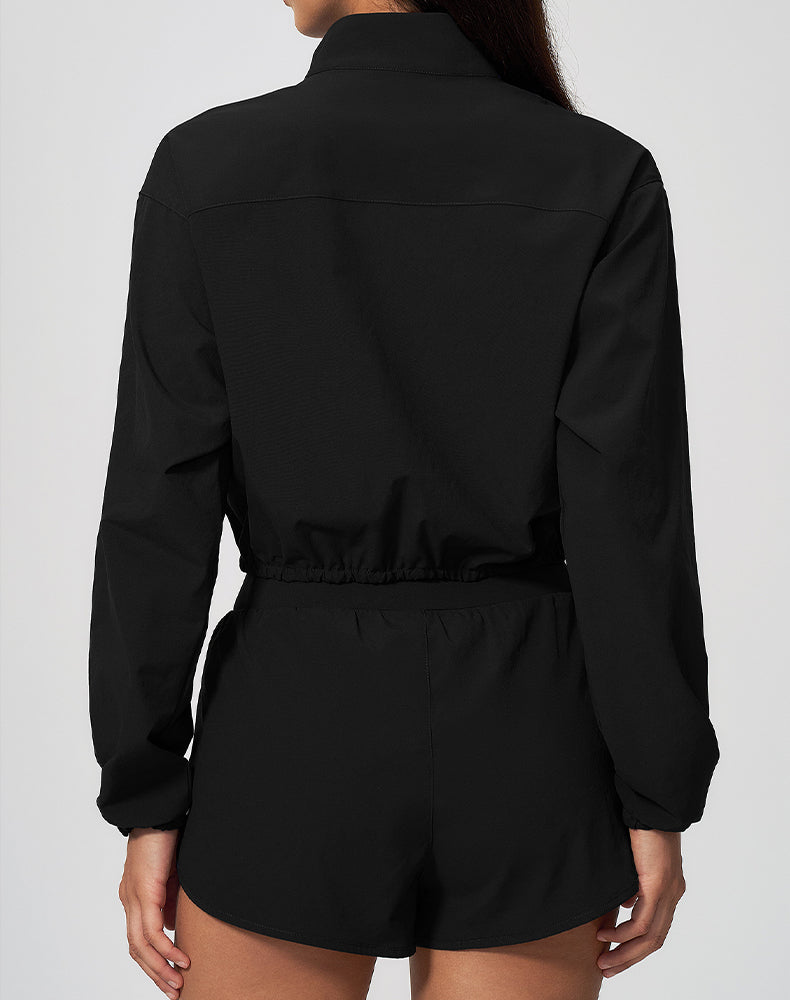 Athletic Cropped Jacket Track Zip Up Sport Long Sleeve Coat
