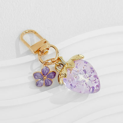 Strawberry Keychain Bag Charms Heart Flower Keychains Decor