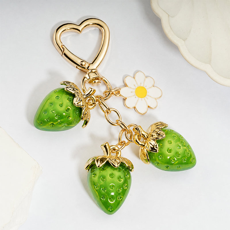 Cute Strawberry Keychain Bag Charm with Flower