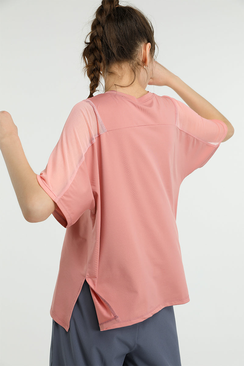 Mesh Splicing Short Sleeve Sports Loose T-Shirts