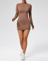 Long Sleeve Slim Fit Zip Tennis Dresses with Thumb Holes