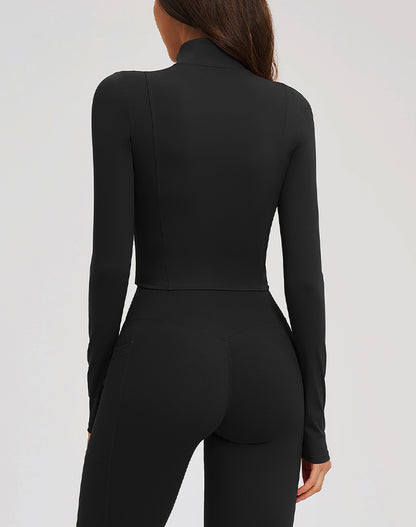 Full Zip Running Jackets Slim Fit Cropped Athletic Tops