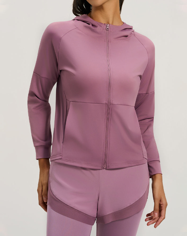 Long Sleeve Hooded Zip Up Casual Crop Coat with Pockets