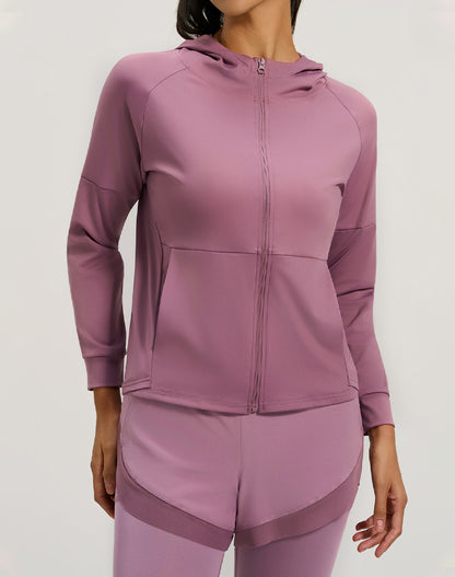 Long Sleeve Hooded Zip Up Casual Crop Coat with Pockets