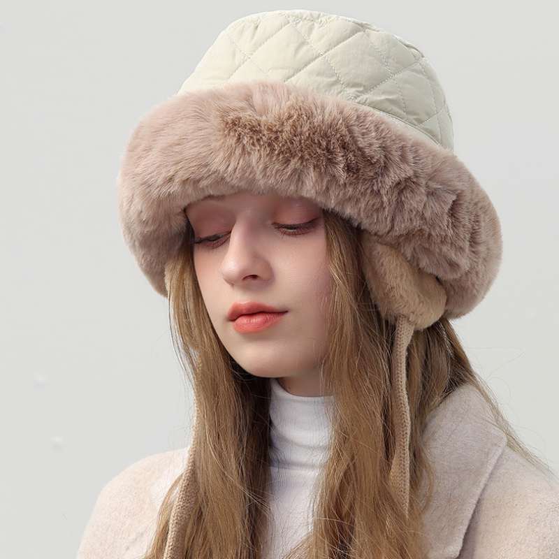 Warm Plush Bucket Hat with Earmuffs Chin Strap