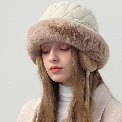 Warm Plush Bucket Hat with Earmuffs Chin Strap