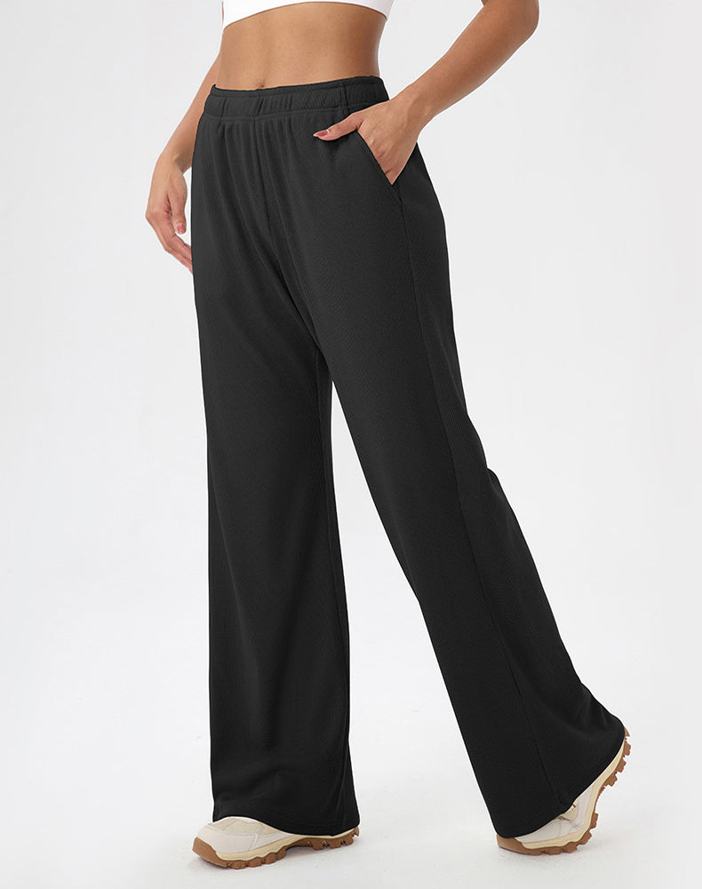 Waffle Knit Straight Leg Sweatpants with Pockets