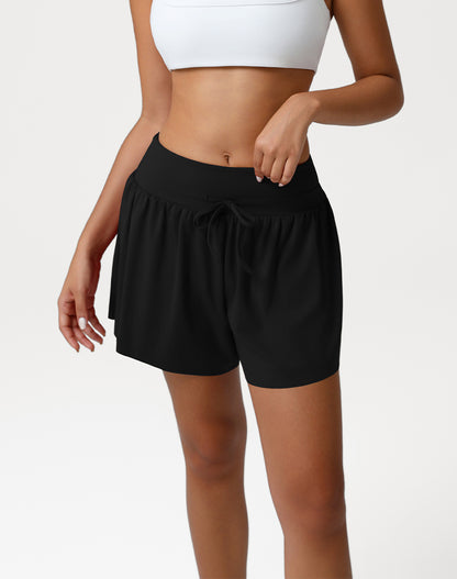 High Waisted Running Short Drawstring Waist Athletic Shorts