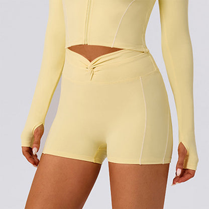 Color Blocking Workout Biker Shorts Waist Knot Running Short