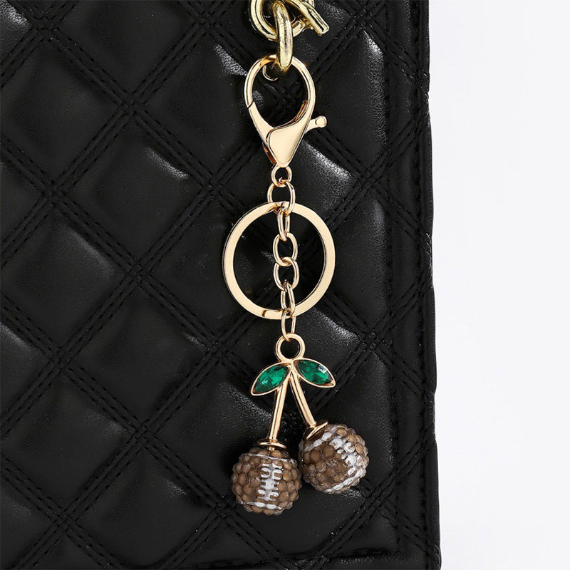 Rhinestone Sports Ball Cherry Keychain Key Ring Bag Charm