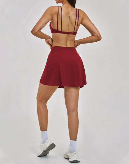 Tennis Sets with Fake Two Piece Sports Bra and Mini Skirt