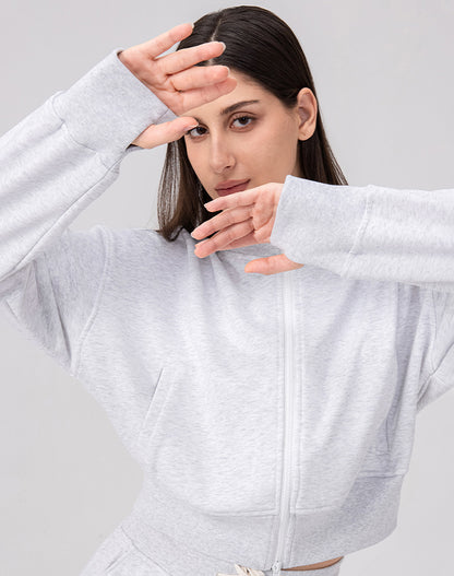 Sports Long Sleeve Hooded Loose Coat Casual Cropped Top