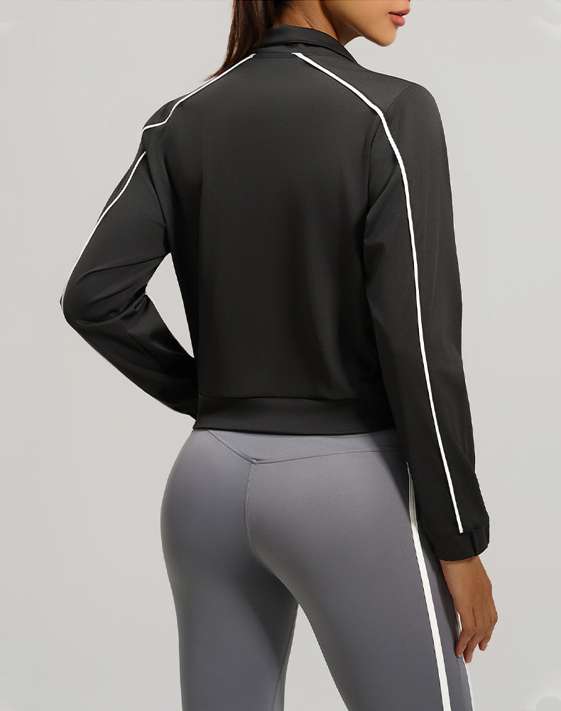 Stand Collar Workout Track Jackets Full Zip Crop Coat