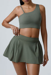 Sport Wear Set with Asymmetrical shoulder straps Bra and Skirt