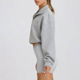 Half Zip Sweatshirt Long Sleeve Sports Crop Tops