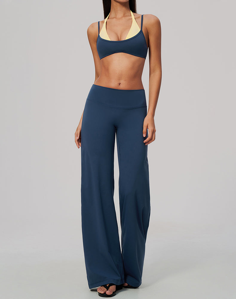 2 Piece Color Block Sports Bra and Flare Pant Sets