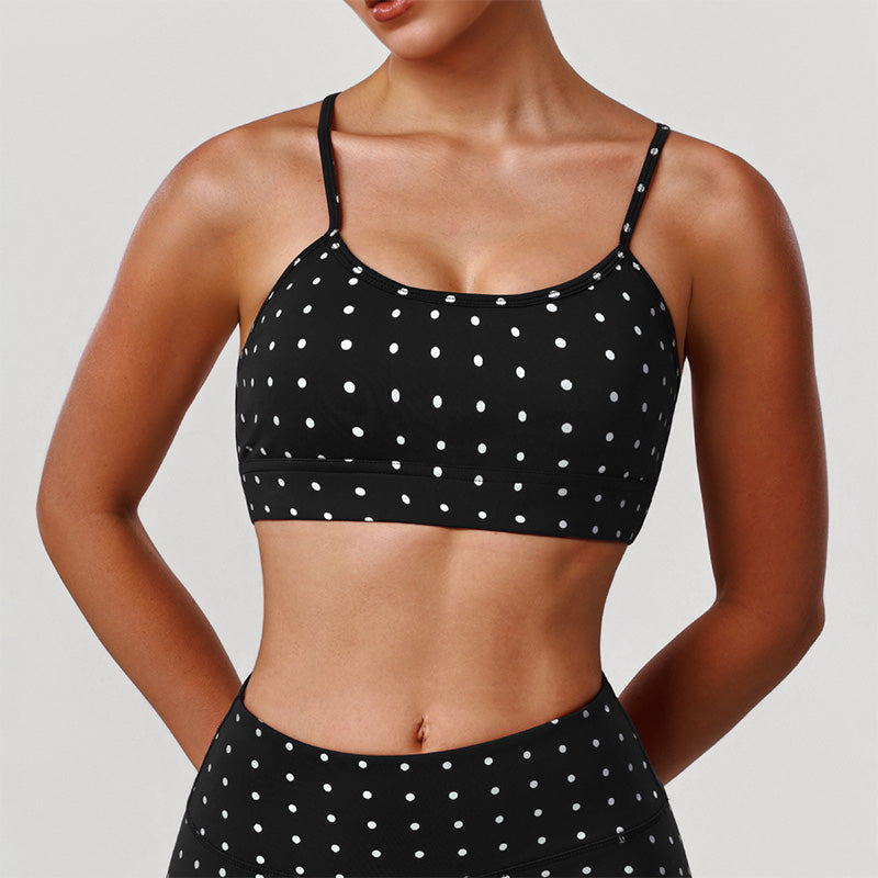 Silver Polka Dot Sports Bra with Removable Bra Pads