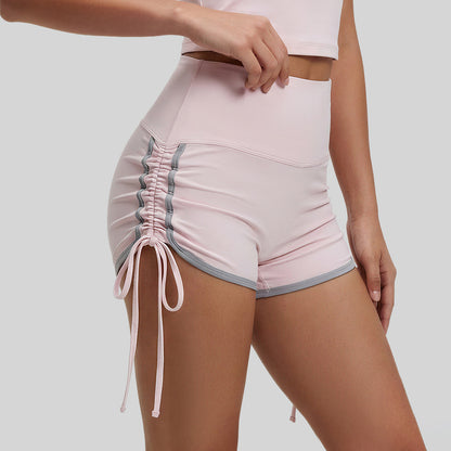 Adjustable Side Ties Yoga Shorts High Waisted Running Short